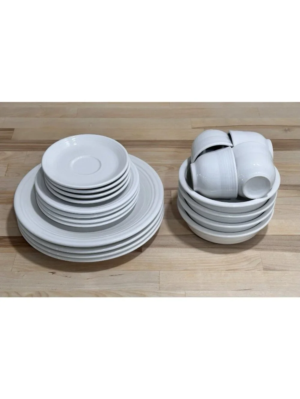 Vintage White Fiestaware HLC Dinnerware Set Plates, Bowls, Cups & Saucers 20 Pcs